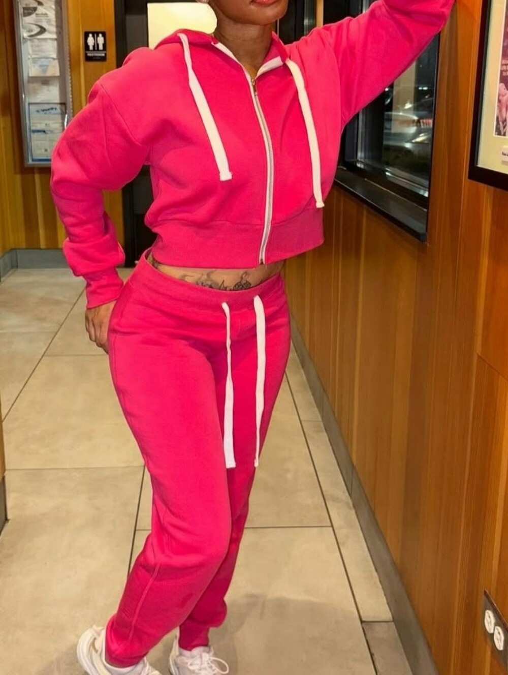 Fashion Nova Hot Pink Cropped Hoodie & Joggers Set